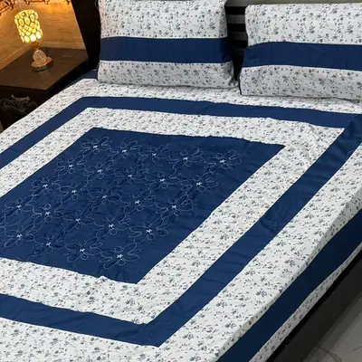 Stylish 3 Pcs Cotton Sotton Patchwork Double Bedsheet