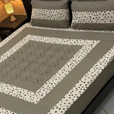 Stylish 3 Pcs Cotton Sotton Patchwork Double Bedsheet