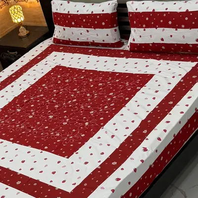 Stylish 3 Pcs Cotton Sotton Patchwork Double Bedsheet