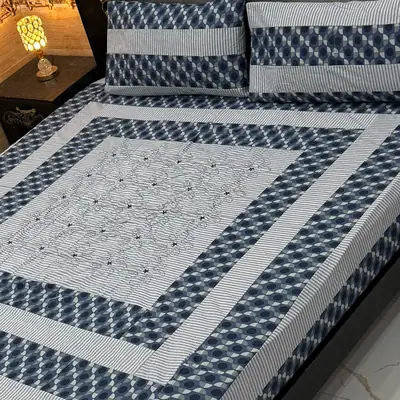 Stylish 3 Pcs Cotton Sotton Patchwork Double Bedsheet