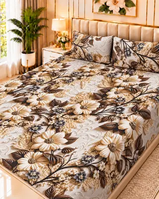 Exclusive 3 Pcs Micro Cotton Printed 9D Double Bedsheet