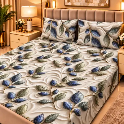 Elegant 3 Pcs Micro Cotton Printed 9D Double Bedsheet