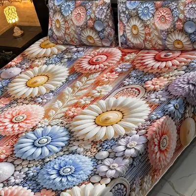 Vibrant 3 Pcs Micro Cotton Printed 9D Double Bedsheet