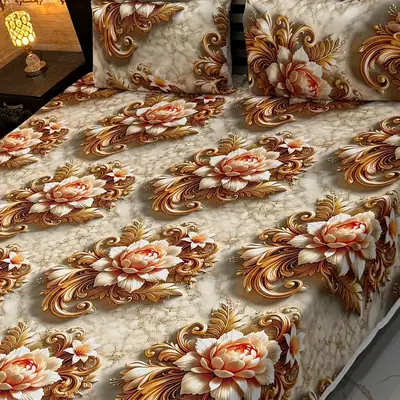 Vibrant 3 Pcs Micro Cotton Printed 9D Double Bedsheet