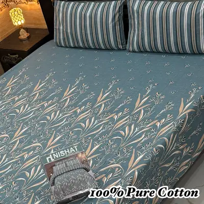 Exclusive 3 Pcs 100% Pure Cotton Printed Double Bedsheet