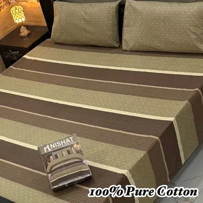 Exclusive 3 Pcs 100% Pure Cotton Printed Double Bedsheet