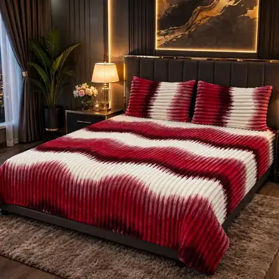 Premium 3 Pcs Plush Embossed Bubble Printed Double Bedsheet