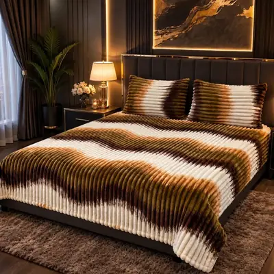 Premium 3 Pcs Plush Embossed Bubble Printed Double Bedsheet