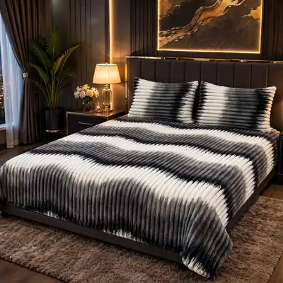Premium 3 Pcs Plush Embossed Bubble Printed Double Bedsheet