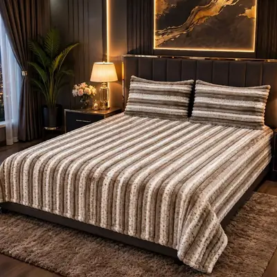 Premium 3 Pcs Plush Embossed Bubble Printed Double Bedsheet