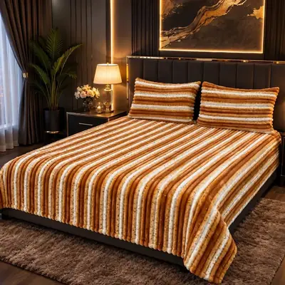 Premium 3 Pcs Plush Embossed Bubble Printed Double Bedsheet