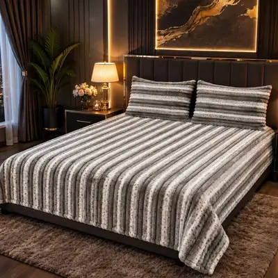 Premium 3 Pcs Plush Embossed Bubble Printed Double Bedsheet