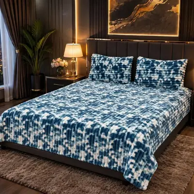 Premium 3 Pcs Plush Embossed Bubble Printed Double Bedsheet