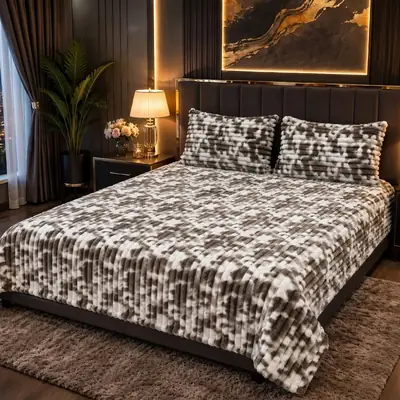 Premium 3 Pcs Plush Embossed Bubble Printed Double Bedsheet