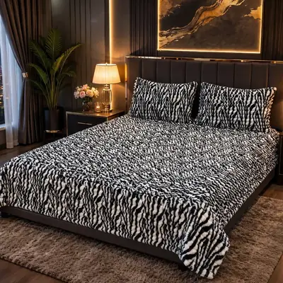 Premium 3 Pcs Plush Embossed Bubble Printed Double Bedsheet