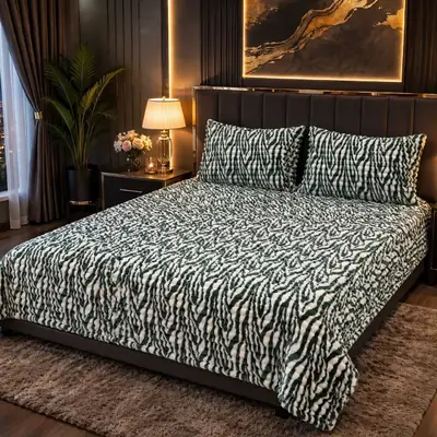 Premium 3 Pcs Plush Embossed Bubble Printed Double Bedsheet
