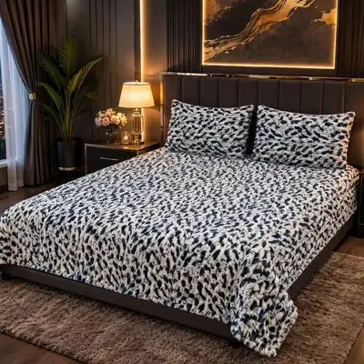 Premium 3 Pcs Plush Embossed Bubble Printed Double Bedsheet