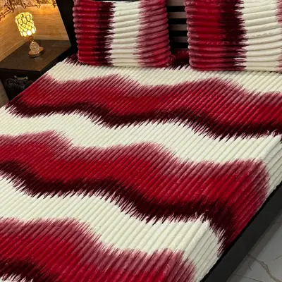 Premium 3 Pcs Plush Embossed Bubble Printed Double Bedsheet