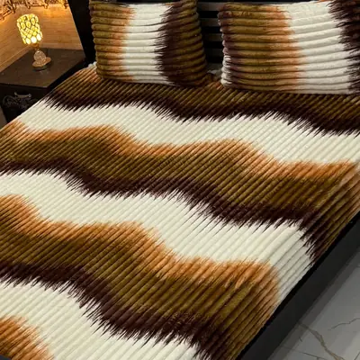 Premium 3 Pcs Plush Embossed Bubble Printed Double Bedsheet