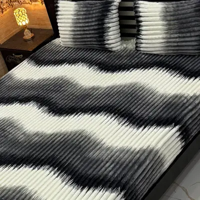 Premium 3 Pcs Plush Embossed Bubble Printed Double Bedsheet