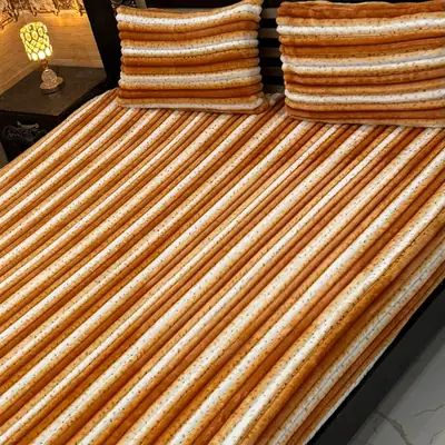 Premium 3 Pcs Plush Embossed Bubble Printed Double Bedsheet