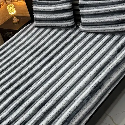Premium 3 Pcs Plush Embossed Bubble Printed Double Bedsheet