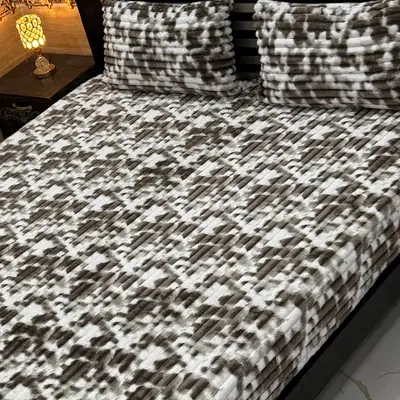 Premium 3 Pcs Plush Embossed Bubble Printed Double Bedsheet