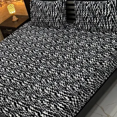 Premium 3 Pcs Plush Embossed Bubble Printed Double Bedsheet
