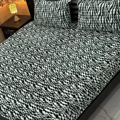 Premium 3 Pcs Plush Embossed Bubble Printed Double Bedsheet