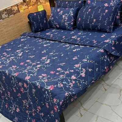 Blue Floral Cotton Comforter Set for Double Bed
