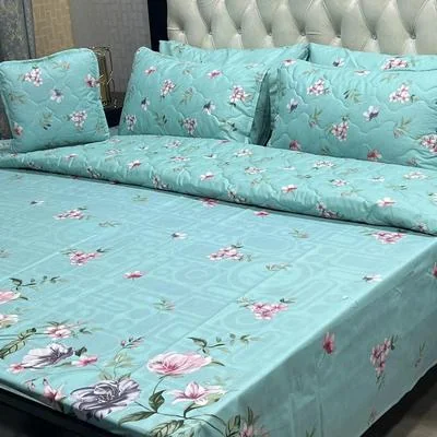 Turquoise Floral Cotton Comforter Set for Double Bed