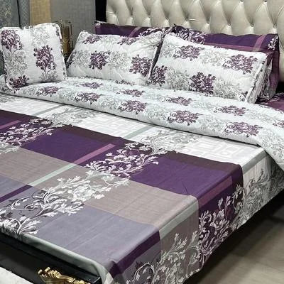 Purple Floral Cotton Comforter Set for Double Bed