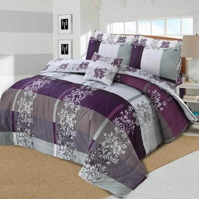 Purple Floral Cotton Bedding Set for Double Bed
