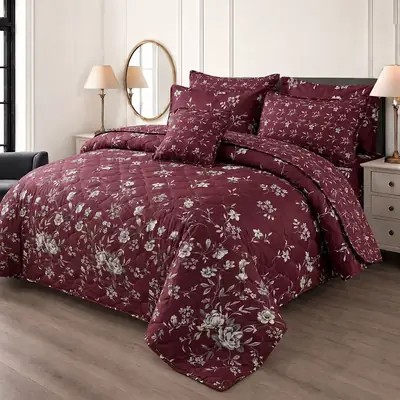 7 Pcs Cotton Salonica Printed Comforter Set