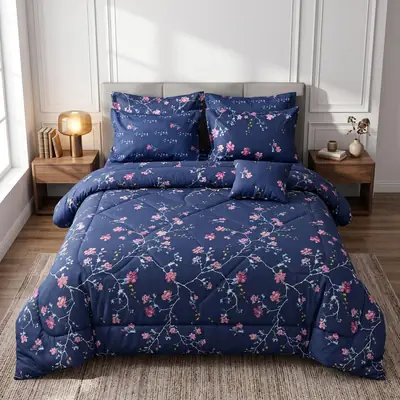 7 Pcs Cotton Salonica Printed Comforter Set