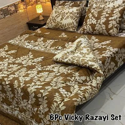 Luxurious 6 Pcs King Size Printed Mix Cotton Razai Set