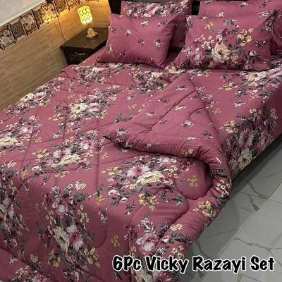 Luxurious 6 Pcs King Size Printed Mix Cotton Razai Set