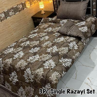 3 Pcs Printed Razai Set Black Pink Grey Mix Cotton