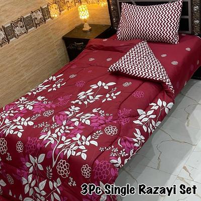 Stylish Printed Razai Set - 3 Pcs Mix Cotton for Single Bed