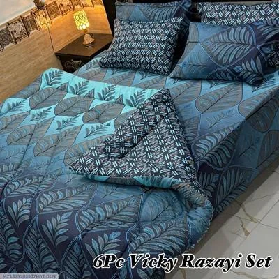 Stylish 6 Pcs Cotton Salonica Printed Razai Set thumbnail 2