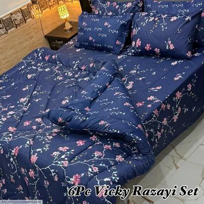 Vibrant 6 Pcs Cotton Salonica Printed Razai Set thumbnail 2