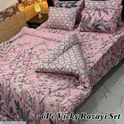 Cozy 6 Pcs Cotton Salonica Printed Razai Set thumbnail 2