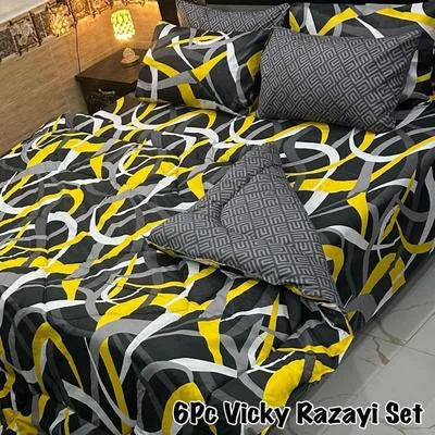 Stylish 6 Pcs Cotton Salonica Printed Razai Set