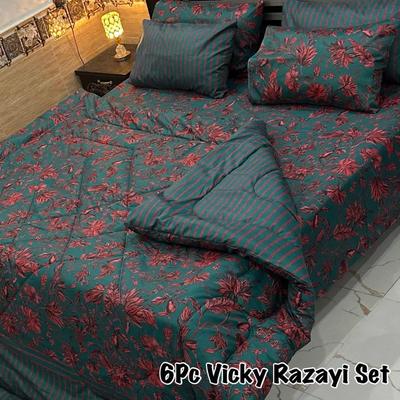 Stylish 6 Pcs Cotton Salonica Printed Razai Set