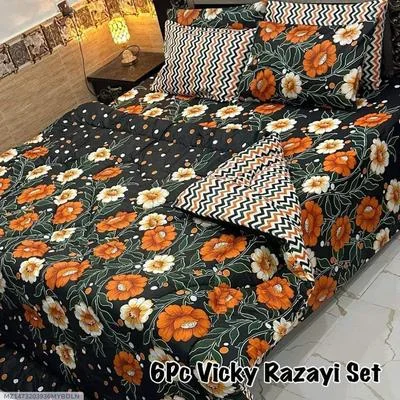 Stylish 6 Pcs Cotton Salonica Printed Razai Set thumbnail 2