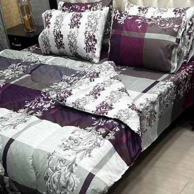 Stylish 6 Pcs Cotton Salonica Printed Razai Set