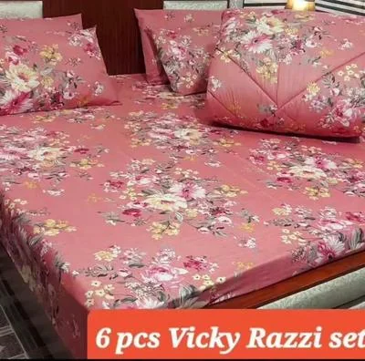 Stylish 6 Pcs Cotton Salonica Printed Razai Set