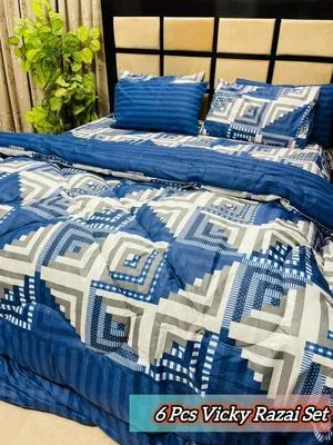 Stylish 6 Pcs Cotton Salonica Printed Razai Set