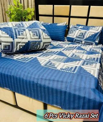 Stylish 6 Pcs Cotton Salonica Printed Razai Set thumbnail 2