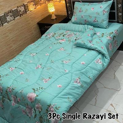 Stylish 3 Pcs Cotton Salonica Printed Single Razai Set
